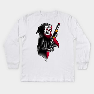 OldSalt American Traditional Grim Reaper with Shotgun Kids Long Sleeve T-Shirt